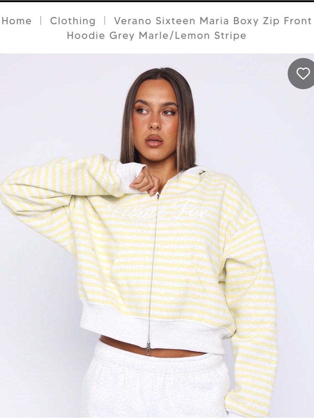 ISO White Fox Boutique Grey Marle and Lemon Stripe Boxy Zip Front Hoodie